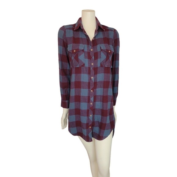 Aritzia Wilfred Free Veronika Plaid Flannel Button Down Dress Shirt Tunic XXS - Picture 2 of 12